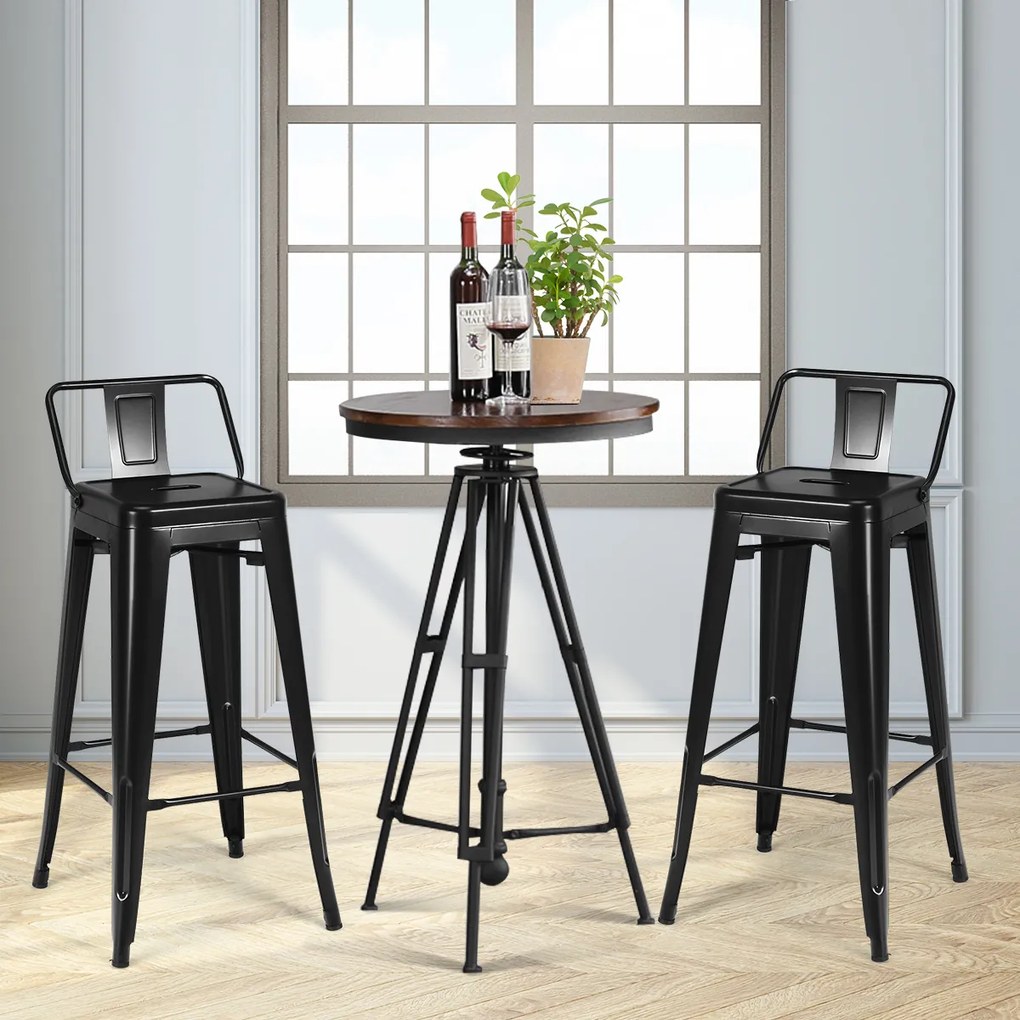 Conjunto de 4 Bancos de Bar de Cozinha, 43 x 43 x 94 cm, Empilháveis, Preto
