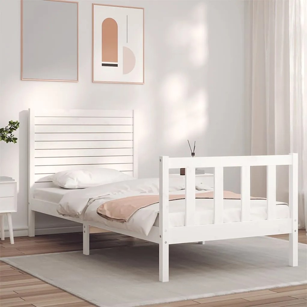 vidaXL Estrutura cama de solteiro c/ cabeceira madeira maciça branco