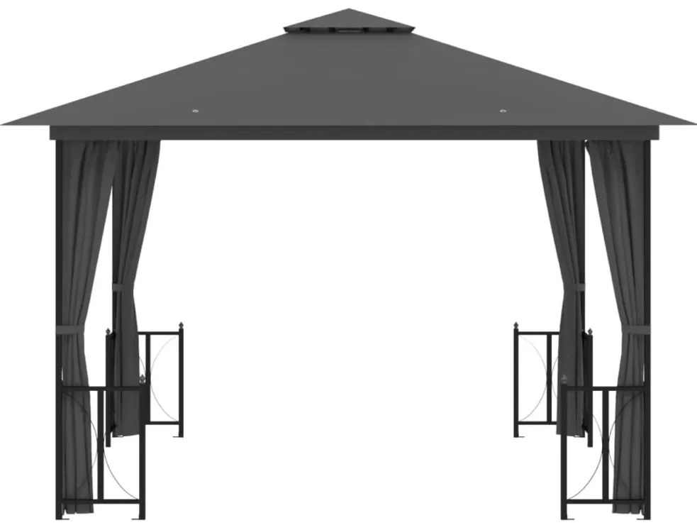 Gazebo com paredes laterais e telhado duplo 3x3 m cor antracite