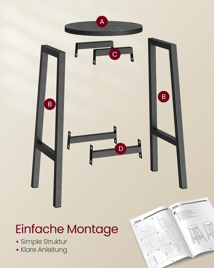 Conjunto de 2 bancos de bar 32 x 65 cm (Ø x H) preto