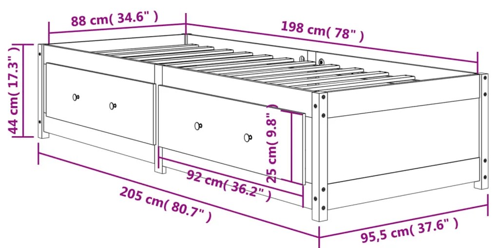 Sofá-cama 90x200 cm madeira de pinho maciça castanho cera