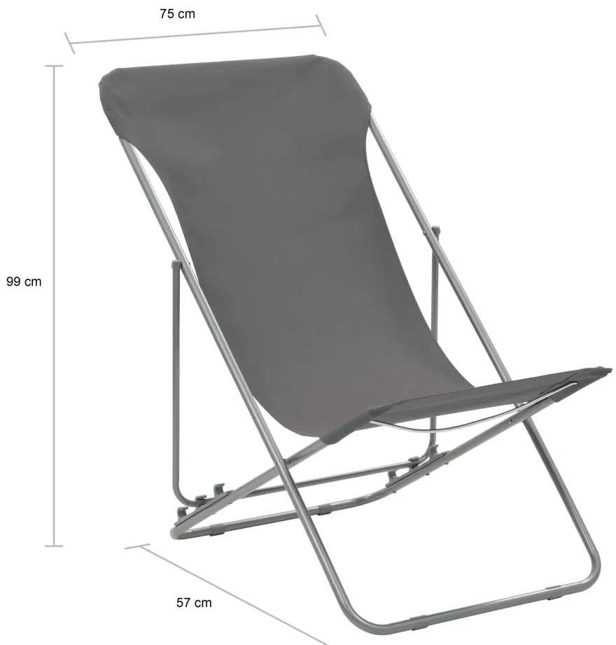 Cadeiras de praia dobráveis 2 pcs aço e tecido oxford cinzento