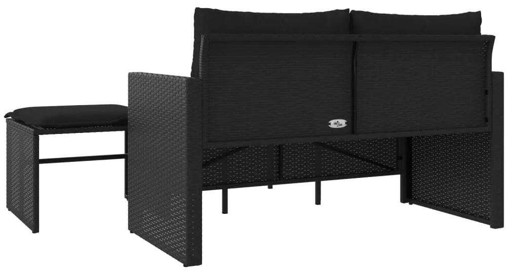3 pcs conjunto sofás de jardim com almofadões vime PE preto