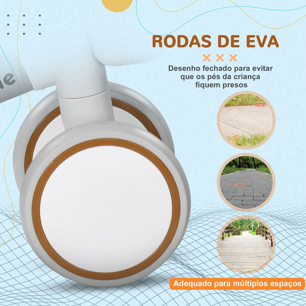 Bicicleta sem Pedais para Crianças de 12-36 Meses Bicicleta de Equilíbrio com Assento Ajustável 56x27x39 cm Castanha