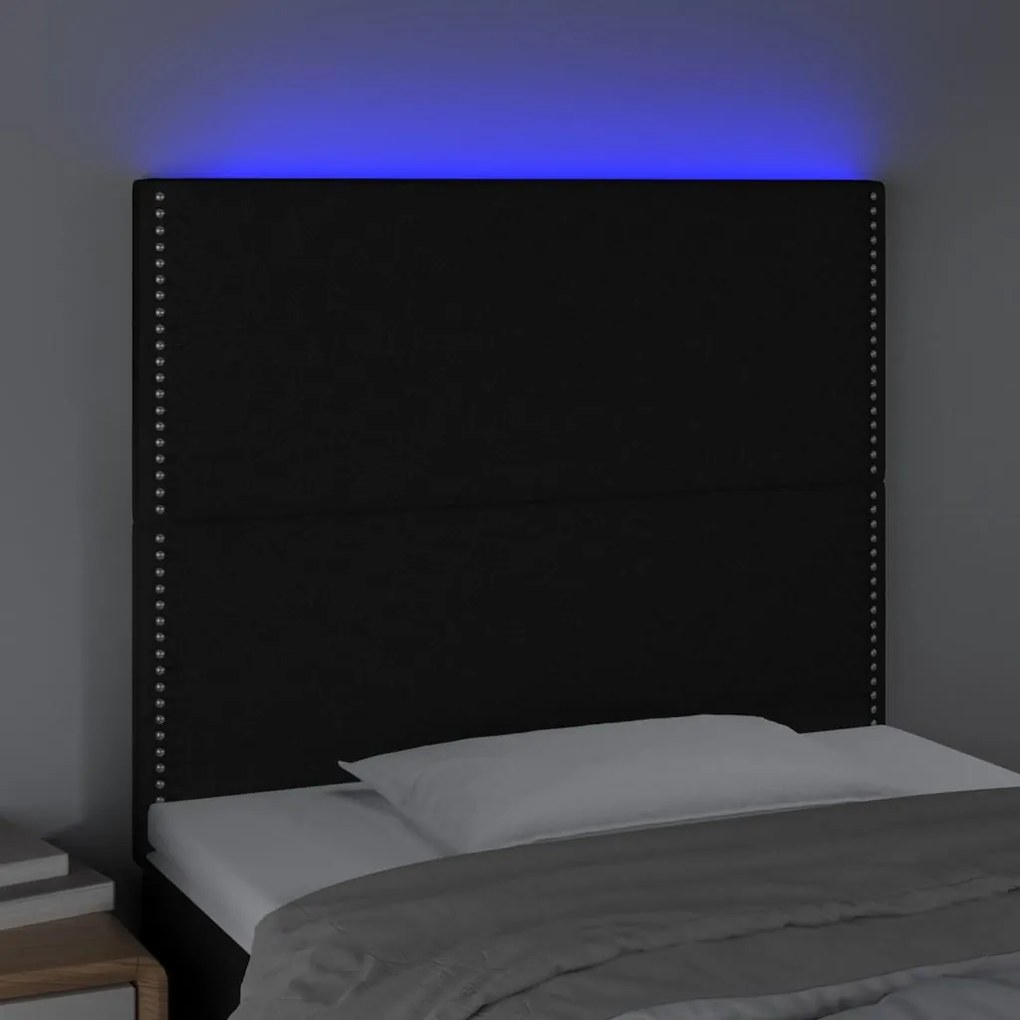 Cabeceira cama c/ LED tecido 80x5x118/128 cm preto