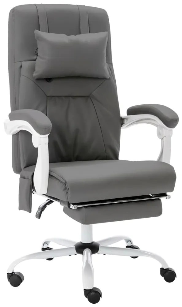 vidaXL Cadeira escritório c/ função massagem couro artificial cinzento