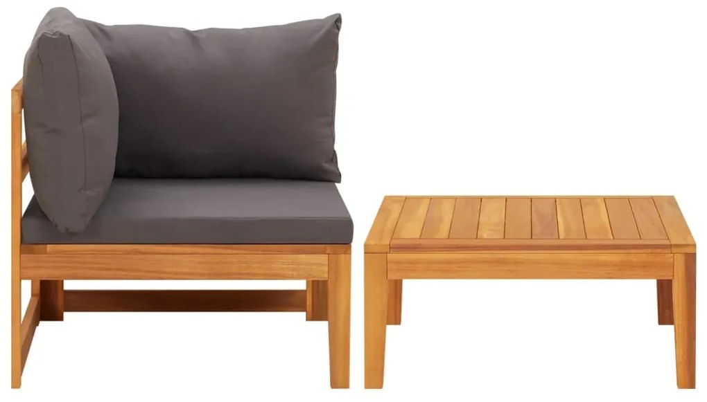 2 pcs conj. lounge de jardim c/ almofadões cinza-escuro acácia