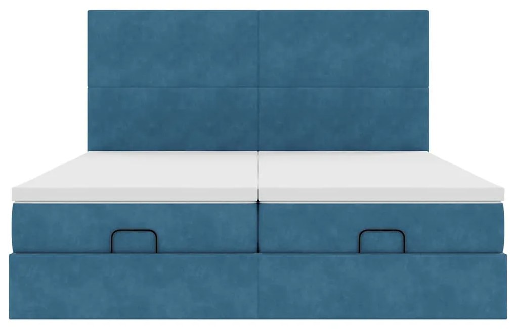 Estrutura cama otomana colchões 180x200 cm veludo azul escuro