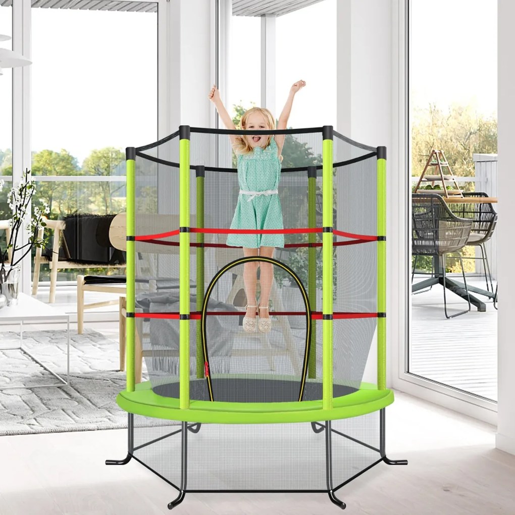 Trampolim para crianças 191 cm com rede de segurança e almofada para molas recreativas Estrutura em aço Verde