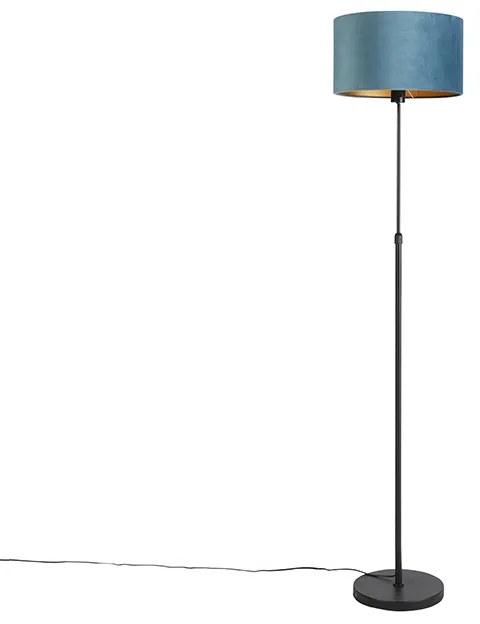 Candeeiro de pé preto com abajur em veludo azul com dourado 35 cm - Parte Country / Rústico