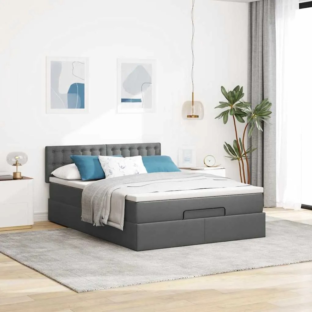 Cama otomana com colchão 140x200 cm tecido cinzento escuro