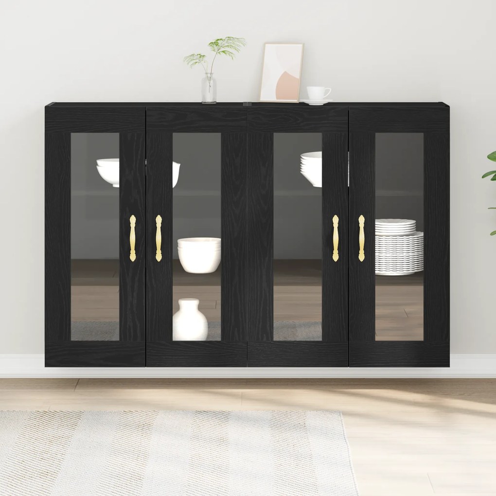 Armários de Parede 2 pcs Preto Carvalho 69,5x34x90 cm Madeira de Engen