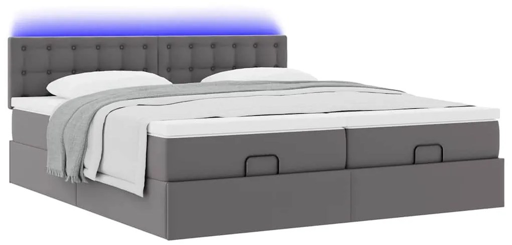Cama otomana com colchões &amp; LEDs 180x200 cm couro artificial