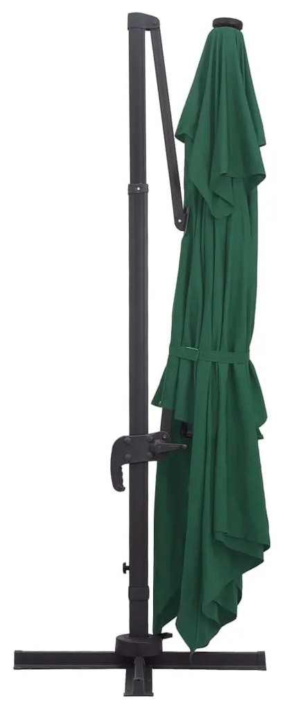 Guarda-sol cantilever luzes LED/poste alumínio 400x300 cm verde
