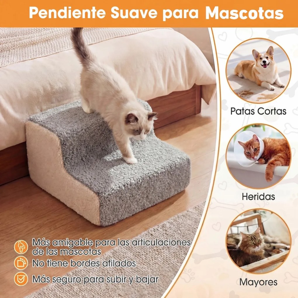 Rampa de espuma de 2 níveis para cães com capa lavável e inclinação suave para sofás, camas ou poltronas, destinada a animais de estimação mais velhos
