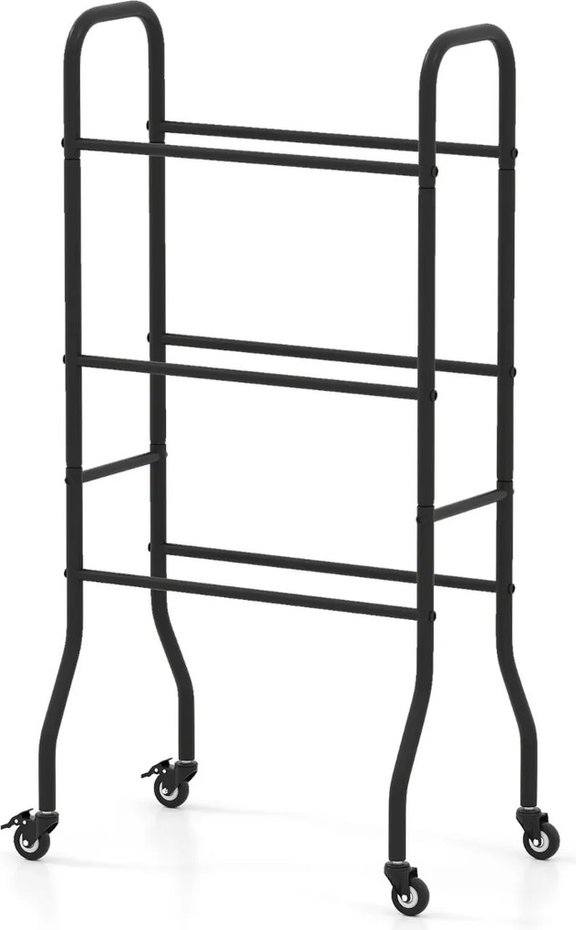 Estante para bolas de basquetebol de 3 níveis 52 x 37 x 110 cm com 4 rodas universais Estrutura preta
