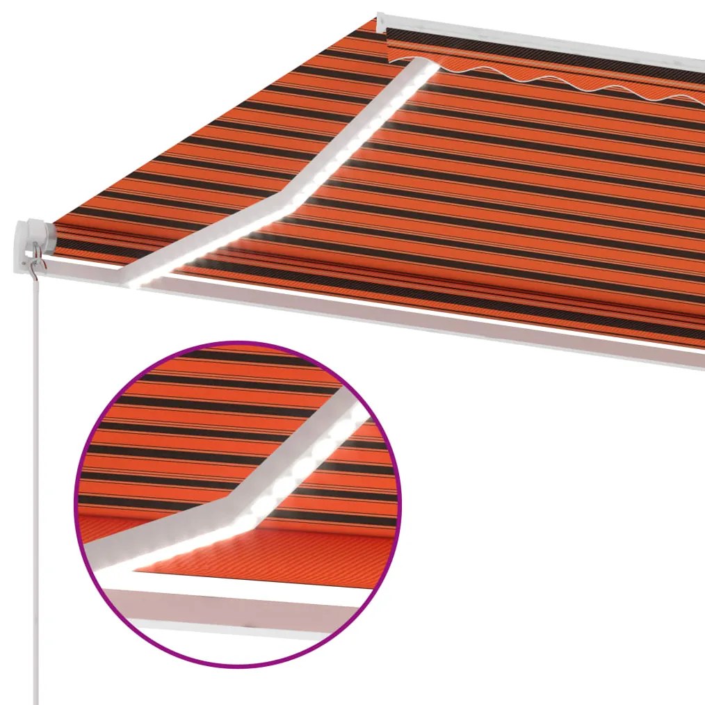 Toldo retrátil manual com LED 400x300 cm laranja e castanho