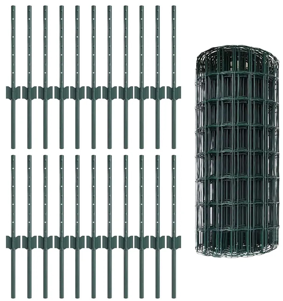 Cerca Euro com 22 Postes U Verde 0,4x50 m Aço