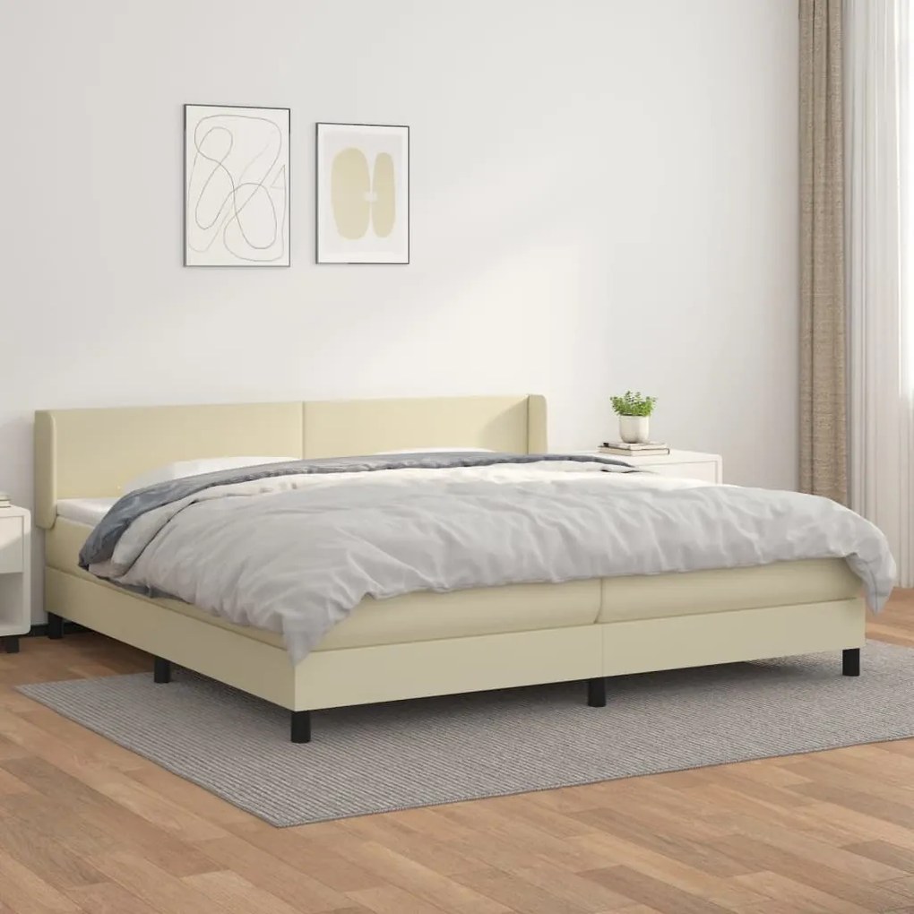 vidaXL Cama com molas/colchão 200x200 cm couro artificial cor creme
