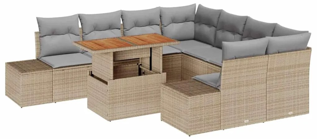 Conjunto de Jantar de Jardim 9 Peças com Almofadas Bege em Rattan Sint