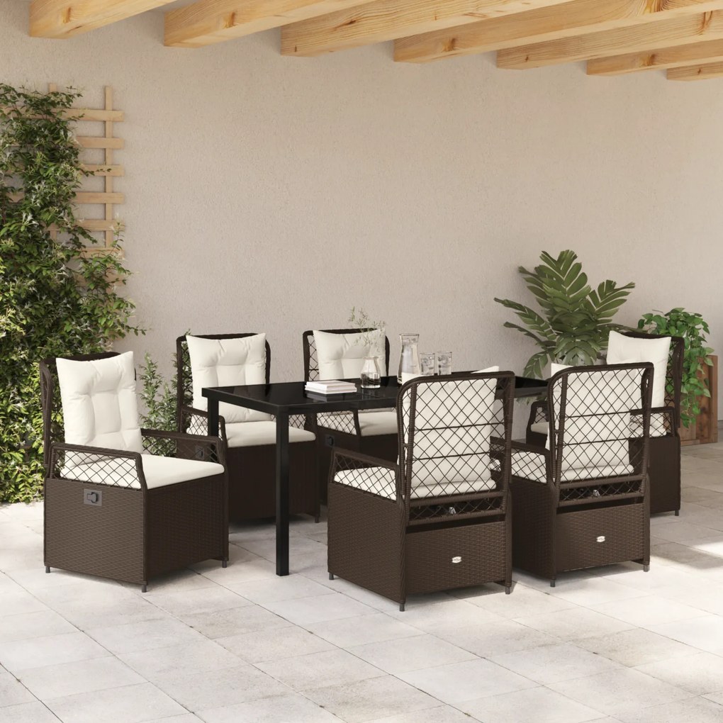 Conjunto de Jantar de Jardim 7 Peças Castanho Vime Poliéster
