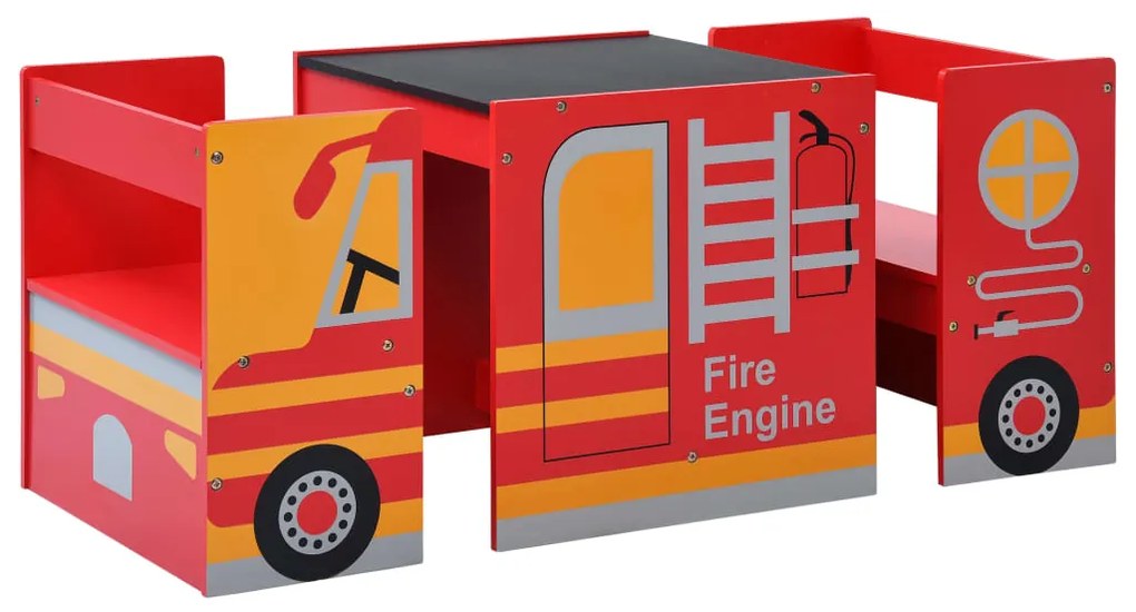 Conjunto mesa e cadeira criança 3 pcs camião bombeiros madeira