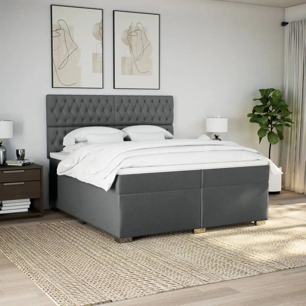 Cama com molas/colchão 200x200 cm tecido cinzento-escuro