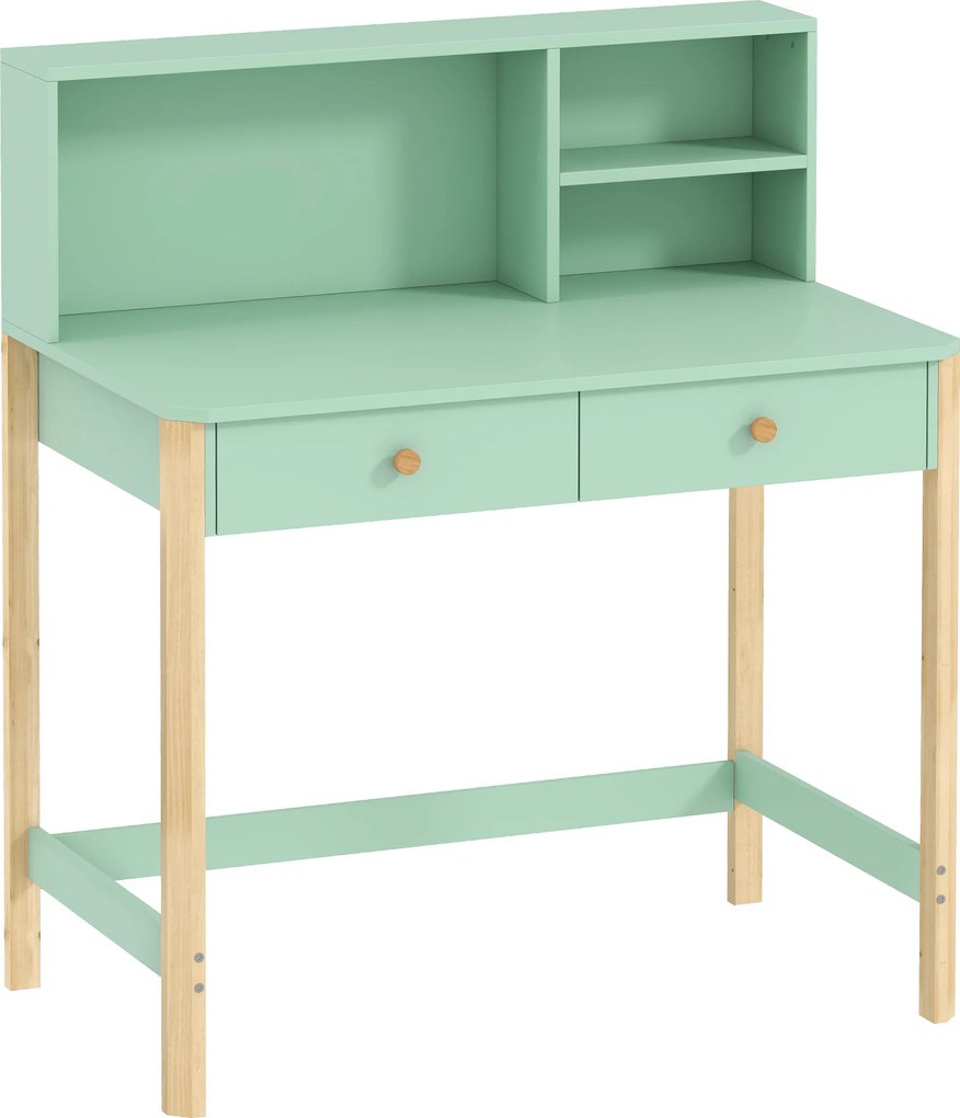 AIYAPLAY Secretária Infantil Mesa de Estudo para Crianças com 3 Compartimentos Abertos e 2 Gavetões 90x52x105 cm Verde | Aosom Portugal
