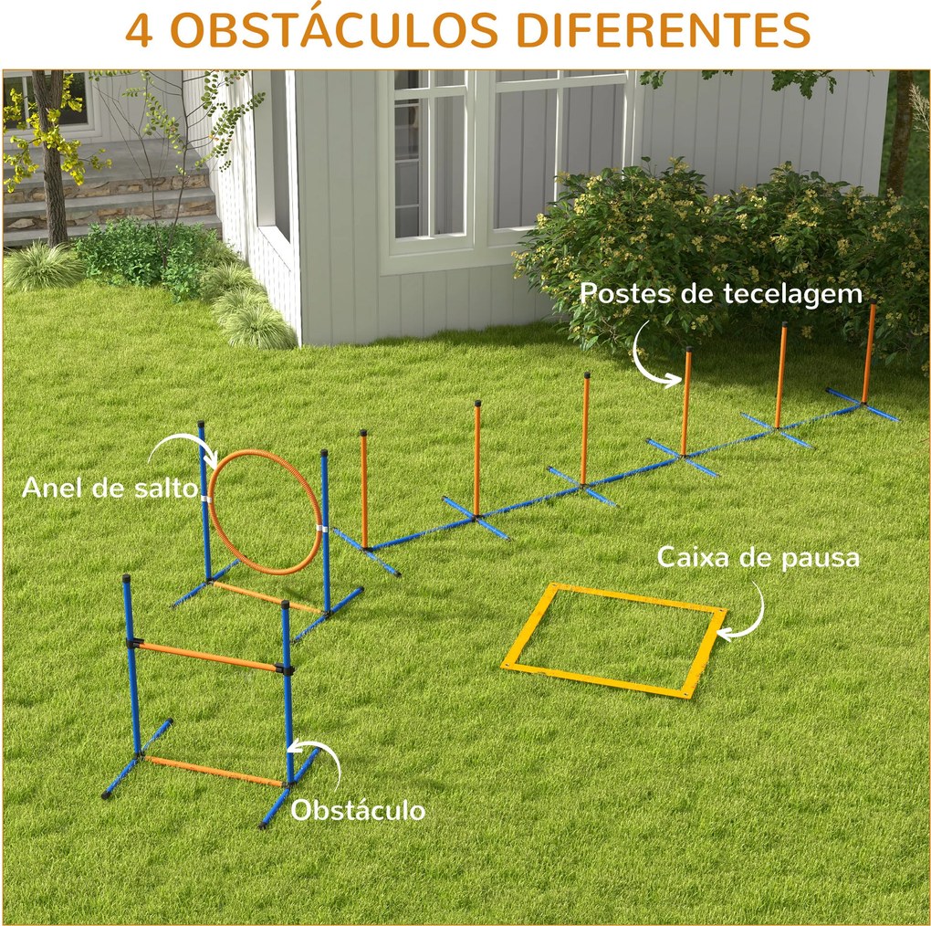 Jogo de Agilidade para Cães de 4 Peças com Piquetes para Slalom Zona de Descanso Valla e Anel de Salto Laranja e Azul
