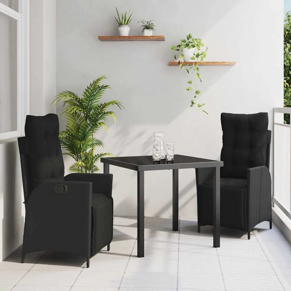 vidaXL Conjunto de Jantar para Jardim com 3 Peças em Rattan Polipropileno Preto
