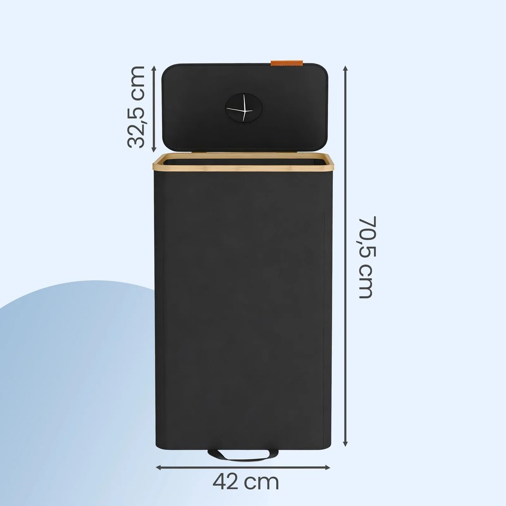 Contentor para garrafas de 100 L, 42 x 32,5 x 70,5 cm recipiente de reciclagem com tampa e saco interior para cozinha preto-bege