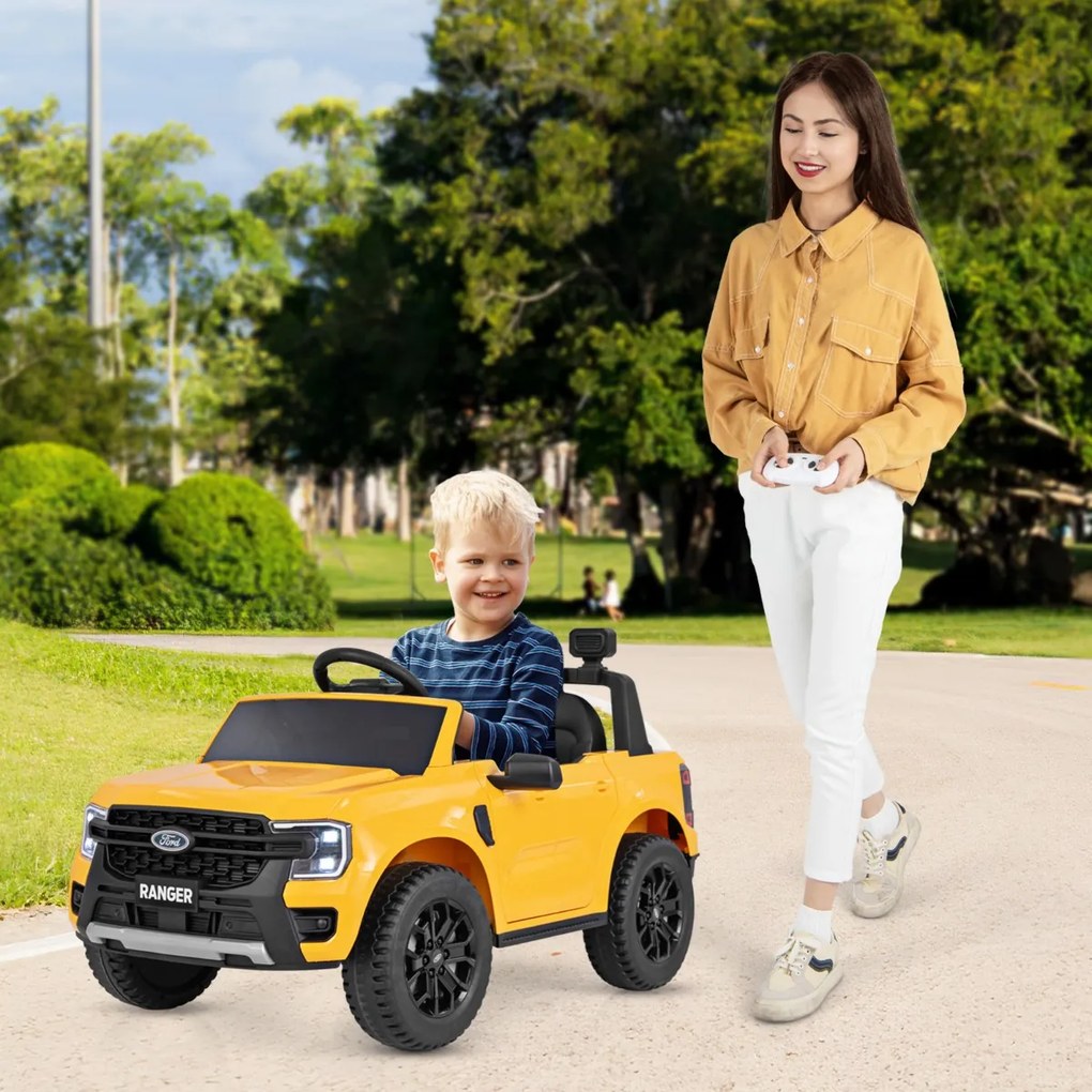 Carro elétrico infantil 12V com controle remoto Faróis LED Partida com um botão para crianças de 3 a 6 anos 64 x 105 x 60 cm Amarelo
