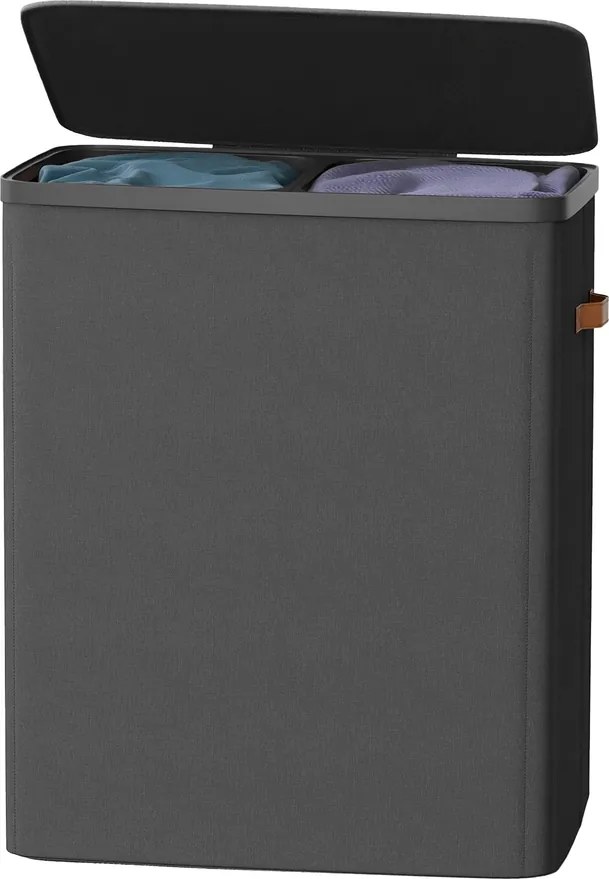 Cesto da roupa suja, cesto de 170 L com 2 compartimentos 56 x 40 x 75 cm, preto