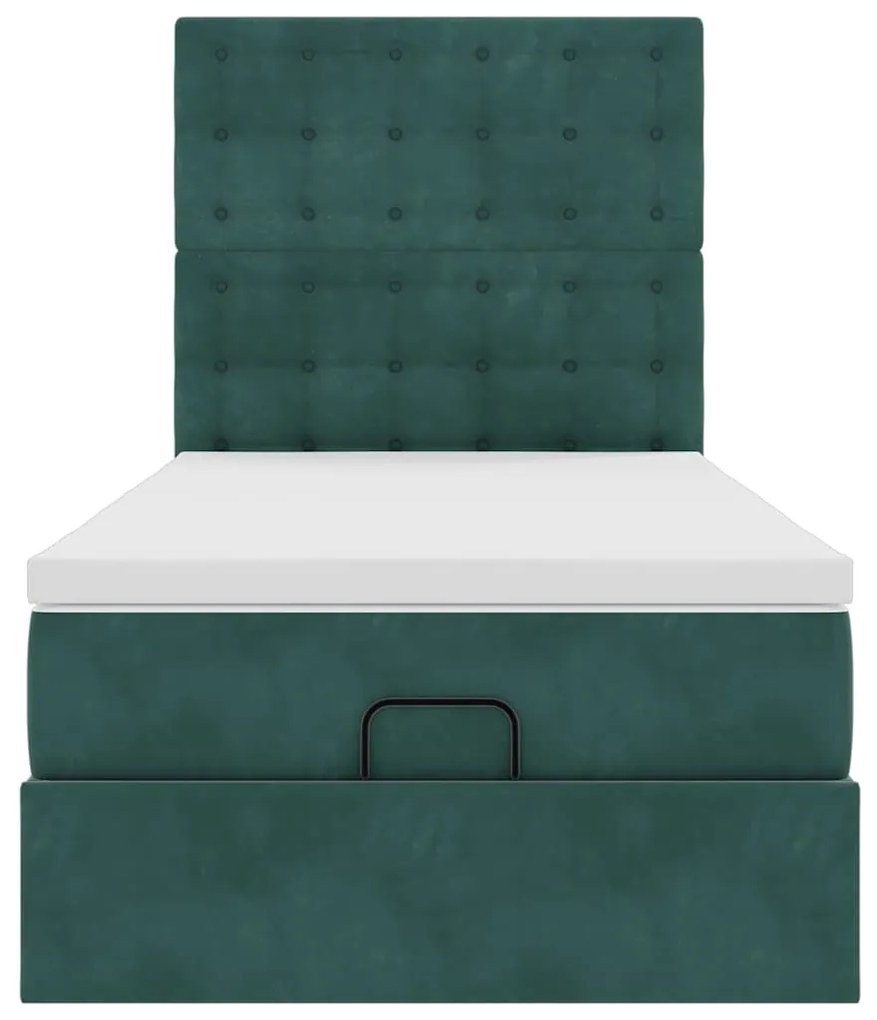 Estrutura de cama otomana colchões 90x200cm veludo verde escuro