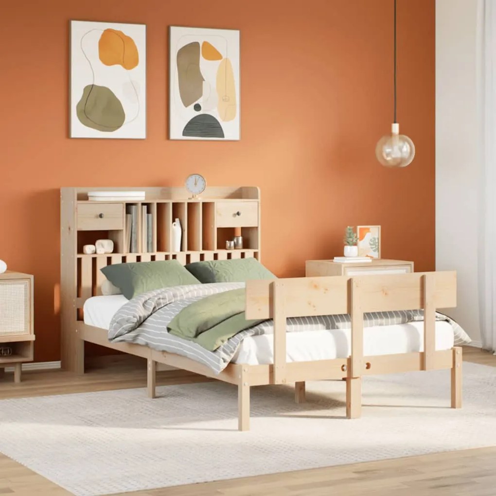 vidaXL Cama com estante sem colchão 120x200 cm pinho maciço