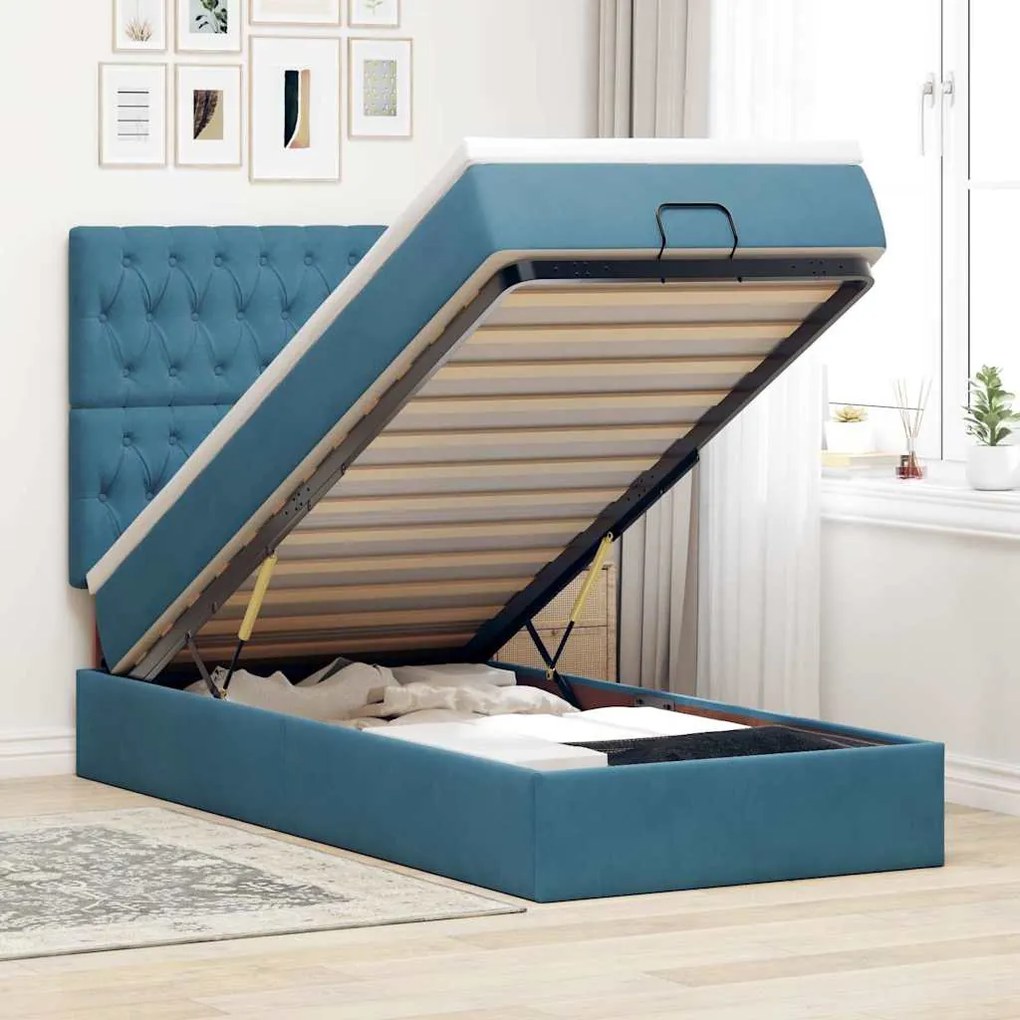vidaXL Estrutura cama otomana colchões 80x200 cm veludo azul escuro