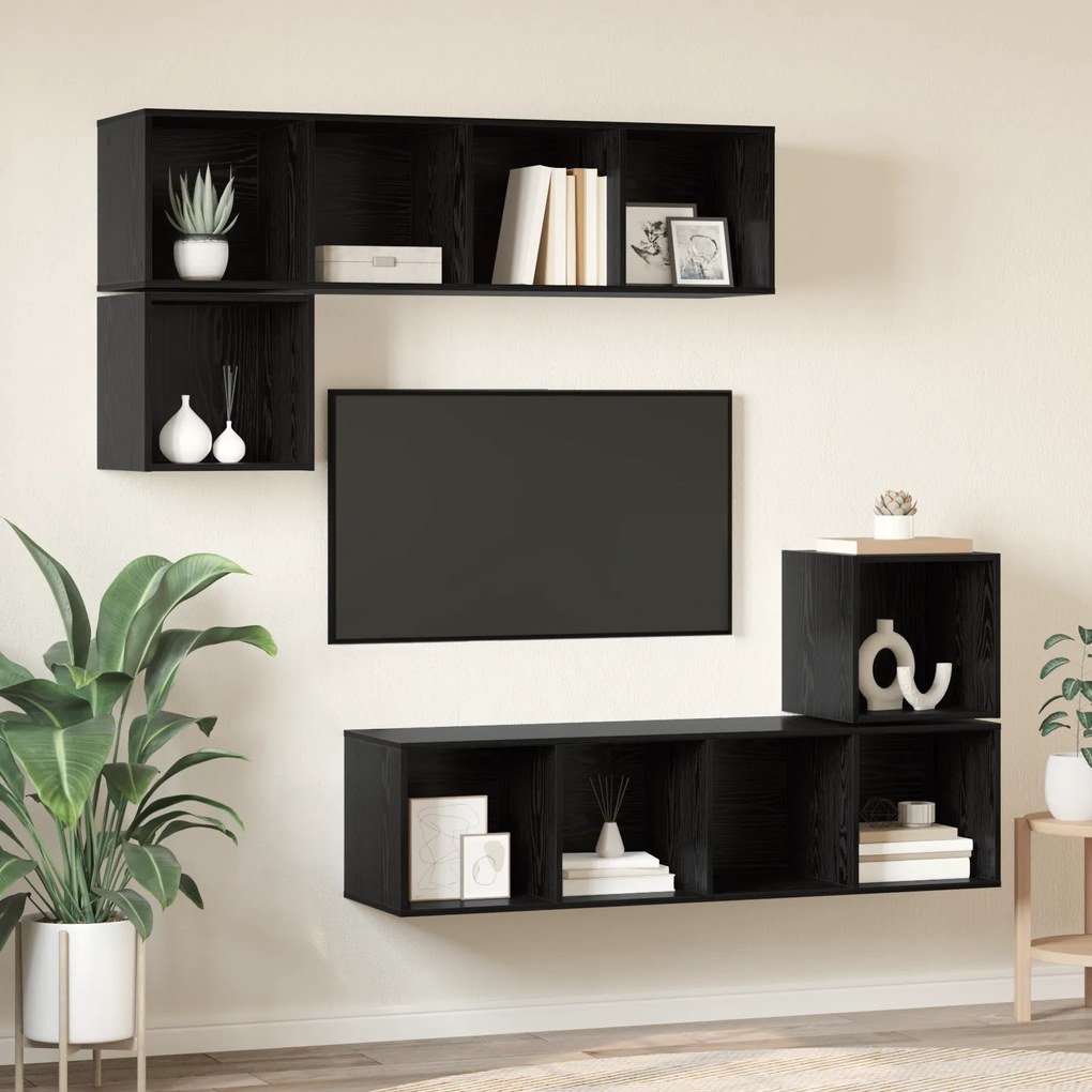vidaXL Conjunto de móvel de TV 4 pcs Carvalho preto 37 x 37 x 142.5 cm