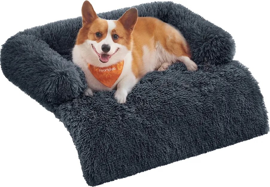 Cama para cães para o sofá L, de pelúcia, 95 x 85 x 16 cm, cinzento escuro