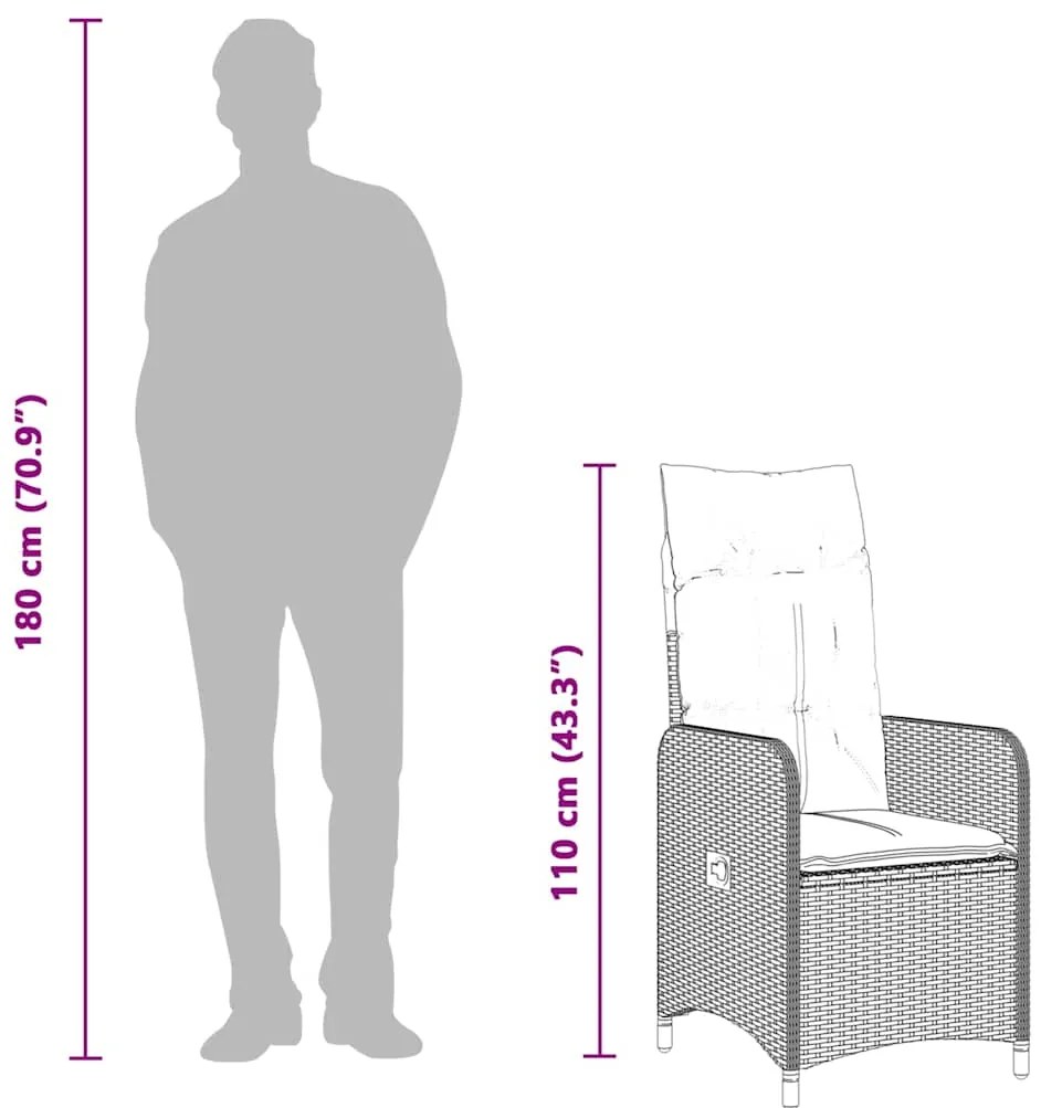 7 pcs conjunto de bistrô p/ jardim c/ almofadões vime PE preto