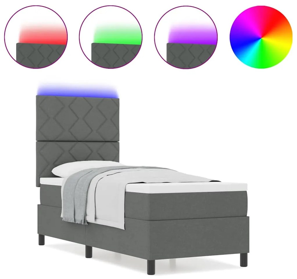 Cama com Estrado e Colchão com Luz LED, Cinza Escuro, 80x200 cm