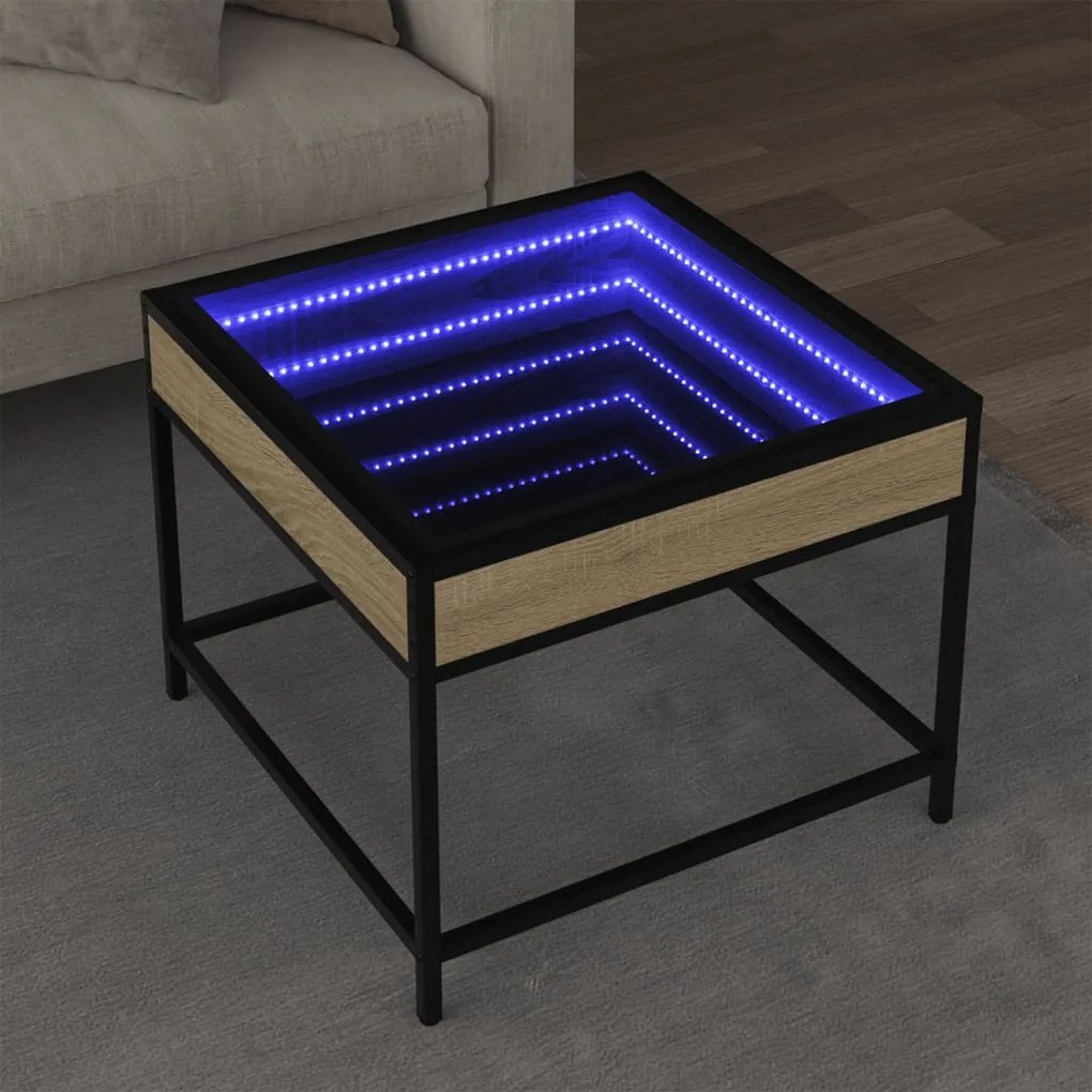 Mesa de centro luzes LED Infinity 50x50x41 cm carvalho sonoma