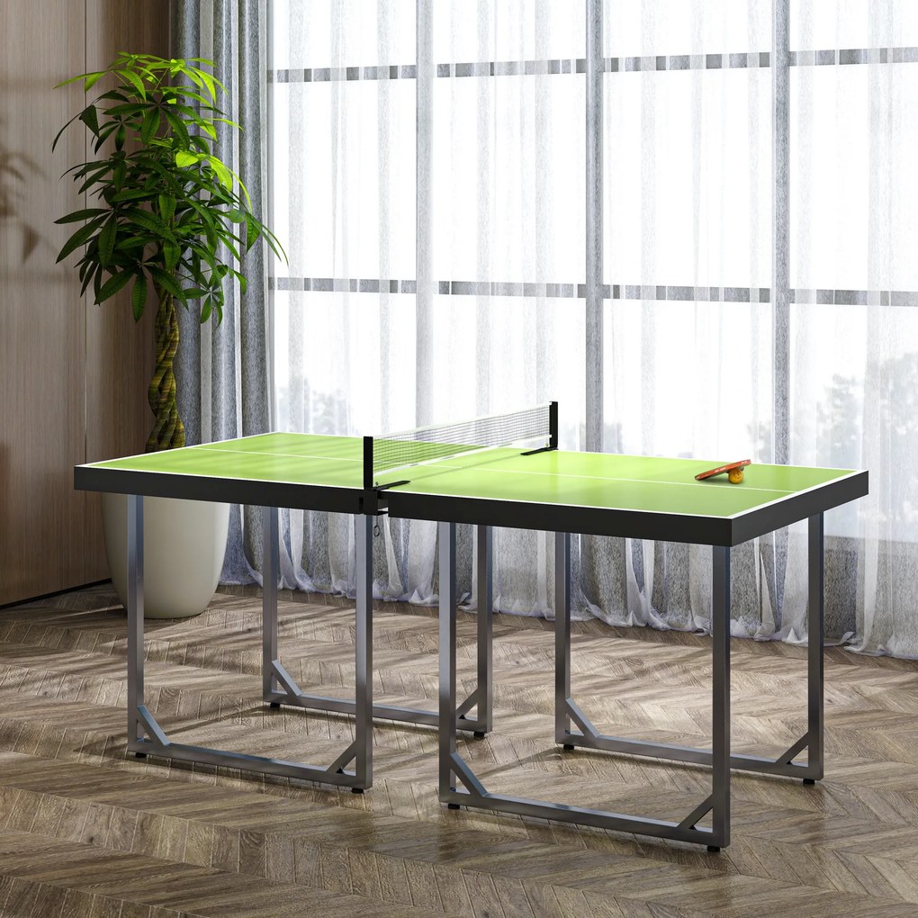 Mesa de Ping Pong Pequena Dobrável 182x91x76 cm com Rede e Estrutura de Aço Verde