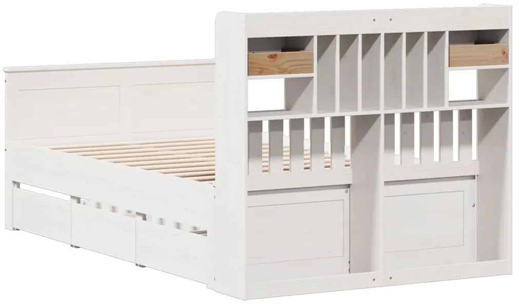 Cama com estante sem colchão 135x190 cm pinho maciço branco