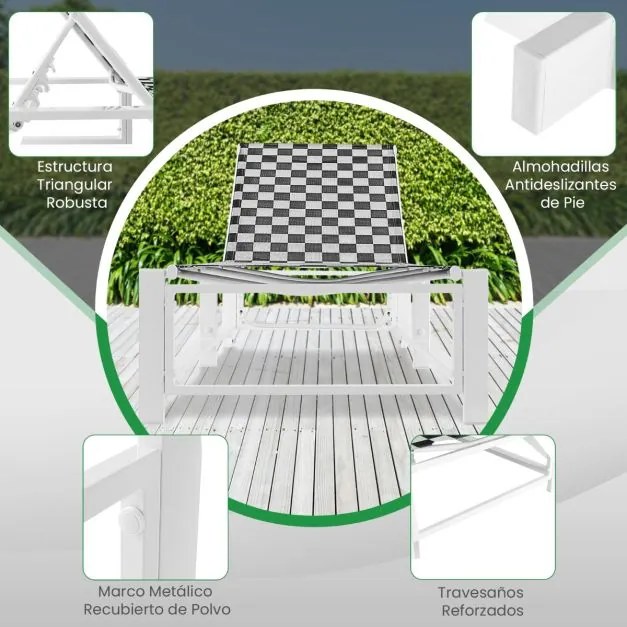 Espreguiçadeira de jardim com rodas XXL, com encosto ajustável suporta até 180 kg Preto + Branco