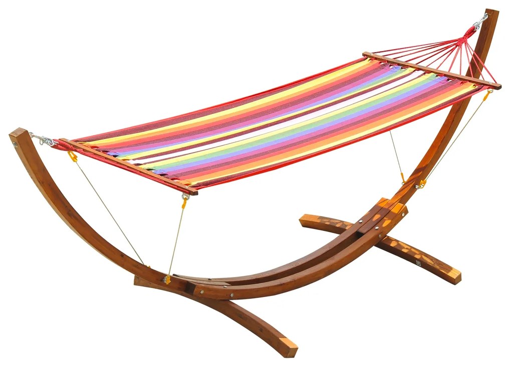 Cama Rede com Suporte de Madeira Cama Rede para Praia Campismo Jardim Carga Máxima 120kg 325x118x120cm Madeira e Multicor