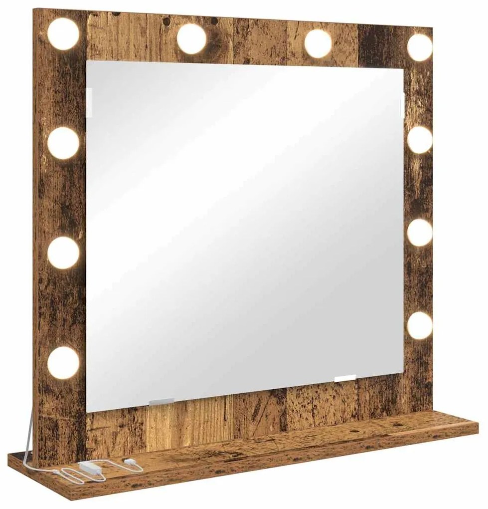 Espelho de vaidade com luzes de LED Madeira Antiga 60x55x18 cm