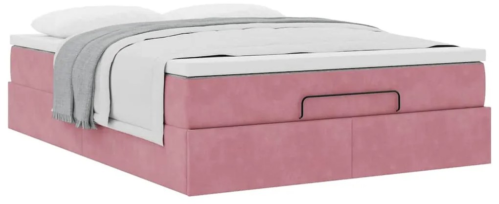 Estrutura de cama otomana com colchão 140x190 cm veludo rosa