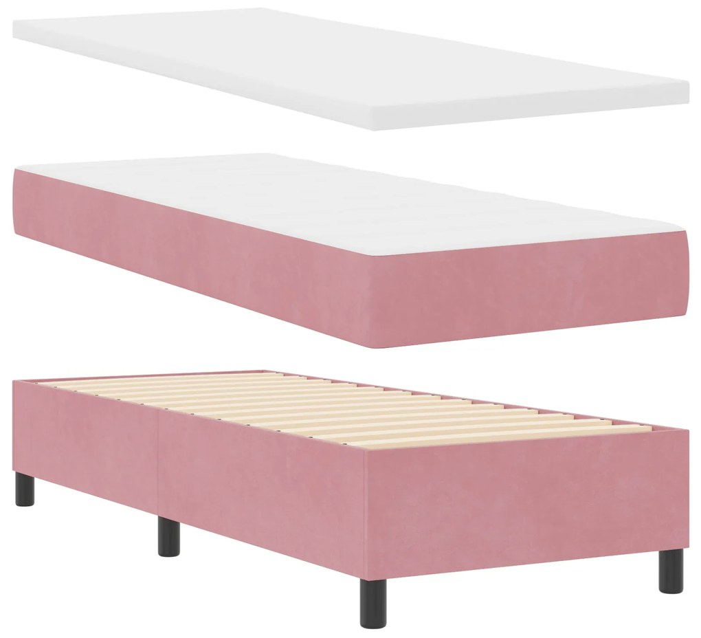 Cama Box Spring com Colchão &amp; Banco Rosa 80x200 cm Veludo