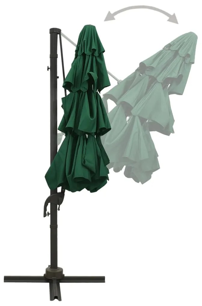 Guarda-sol de jardim 4 camadas c/ poste de alumínio 3x3 m verde
