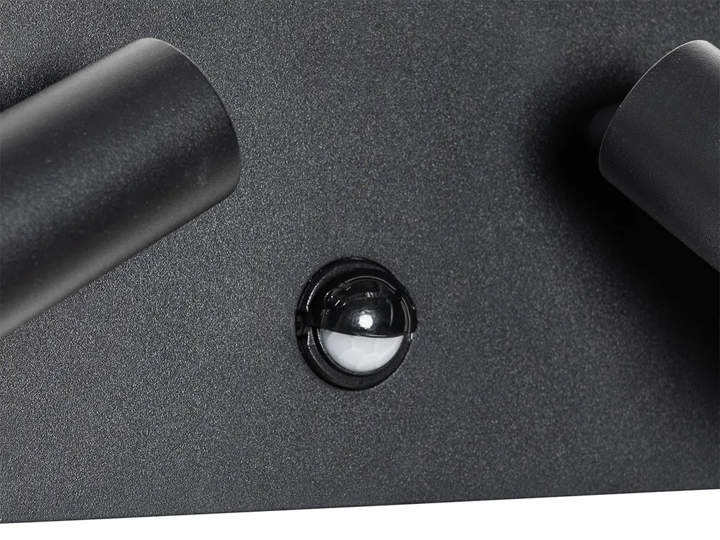 Candeeiro de parede exterior preto com LED sensor de movimento 2 luzes - Simon Moderno